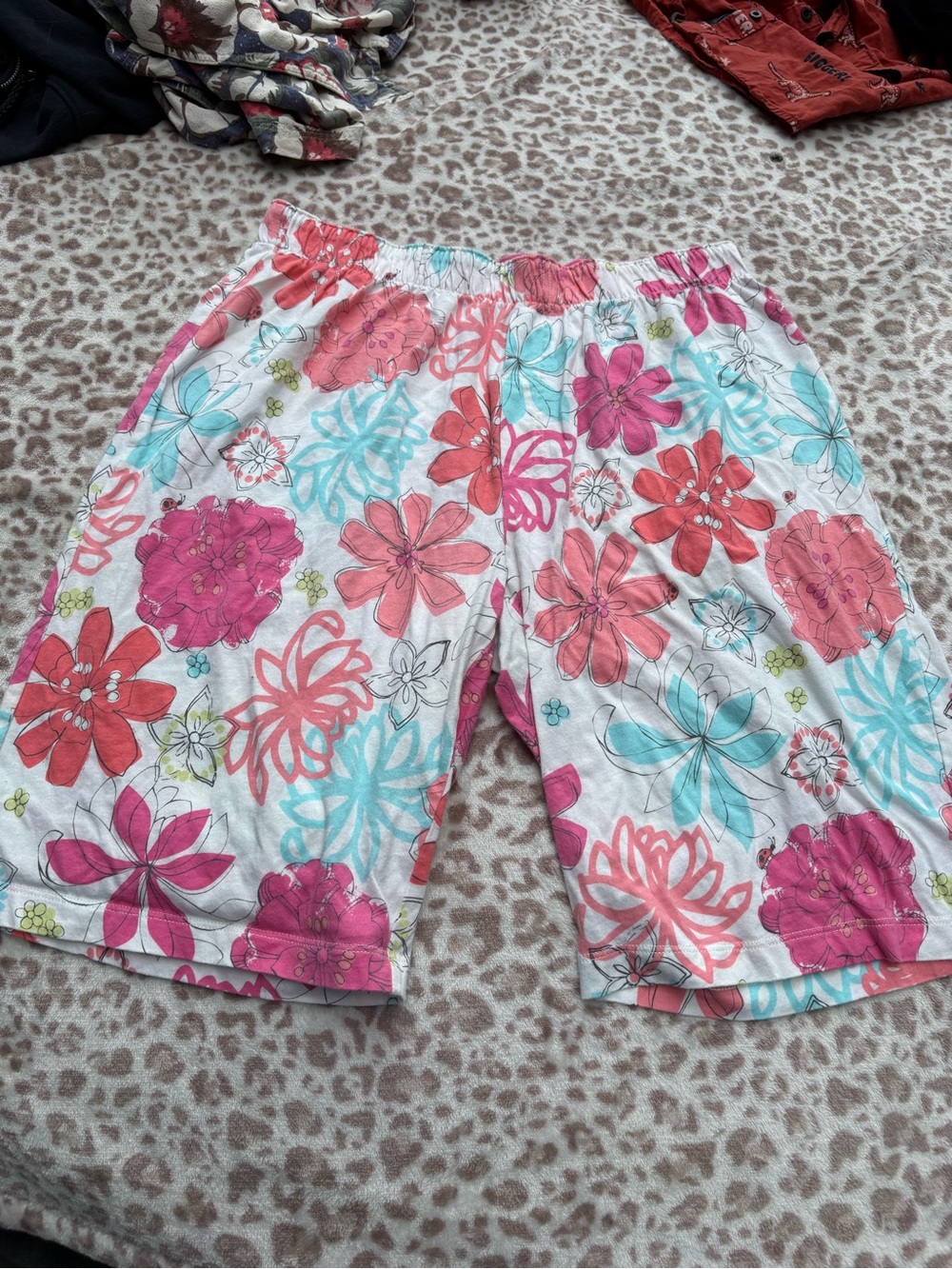 Women’s Size Large Grandmacore Floral 100% Cotton Elastic Waist Shorts